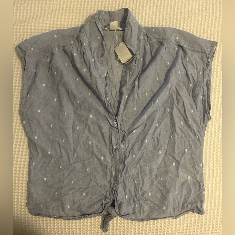 H&M BLUE AND WHITE DOT BUT DOWN WITH FRONT TIE